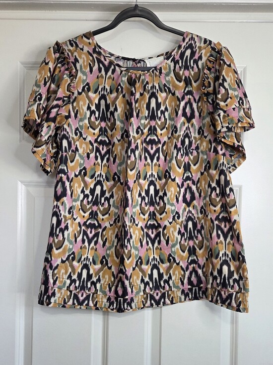 Anthropologie Tops - Anthro Mari Rai Ikat Print Flutter Sleeve Blouse - Size 1X